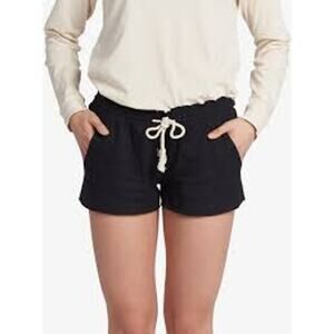 Roxy Oceanside Black Linen Elasticized Cream Rope Tie Shorts M